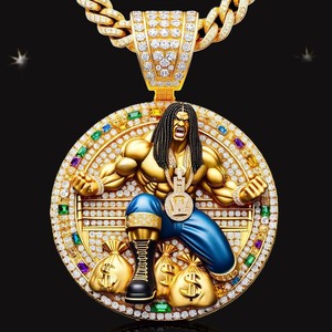 Pendentif en diamant Moissanite plaqué or 14 carats bijoux en argent sterling 925 personnalisés pour les fêtes de style Hip Hop - Product Image 1