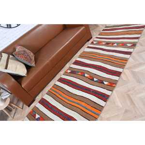 Tapis turc vintage, tapis de couloir 3,2x11,8 pieds, tapis Herki Ikat marron - Product Image 4