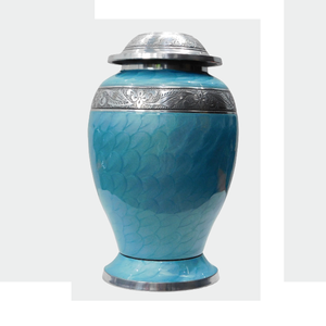 Urnes funéraires modernes en aluminium pour adultes avec belle finition en étain et émail bleu ciel pour les funérailles et le stockage des cendres - Product Image 1
