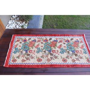 Turkish Rug, Small 2.5x4 ft Vintage Rug, <b>Red</b> Blue Ombr <b>Wool</b> Rug - Product Image 5