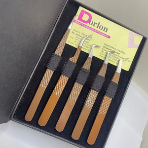 Pince à cils de beauté pince à cils en acier inoxydable enduit de couleur marron pince à cils avec logo personnalisé - Product Image 4