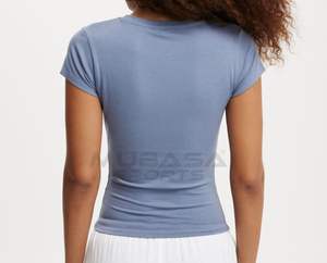 Hot Design Women's Short Sleeve Summer T-Shirt XL Customized Logo Printed Anti-Pilling <b>Terry</b> Cotton O-Neck Blank Plain T-Shirt - Product Image 3