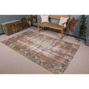 Tapis vintage 4,9x8,4 pieds, grand tapis turc, tapis rayé orange et bleu - Product Image 1