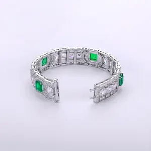 Pulsera de Plata de Ley S925 de Lujo con Corte Asscher, Esmeralda de Laboratorio, Moissanita Cuadrada, Joyería de Moda con Piedras Preciosas Auténticas - Product Image 4
