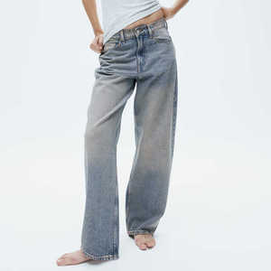 Pantalon baggy en denim délavé foncé pour femmes High Street Style OEM Design Jambes larges Vêtements décontractés avec taille de pantalon - Product Image 1