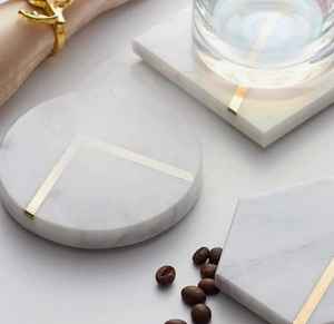 Wholesale Brass Inlay Marble <b>Coasters</b> Custom Round Hexagon <b>and</b> Tea <b>Coaster</b> <b>Sets</b> for Home Decor Hot Selling 2024 - Product Image 4