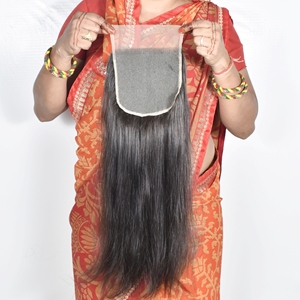 Extensiones de cabello humano indio en bruto de aspecto natural, cierre sedoso suave, extensiones de cabello liso, proveedor Remy, precio de fábrica al por mayor - Product Image 1