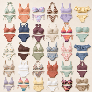 Ensemble de bikini halter personnalisé pour femmes, OEM ODM, marque privée, maillot de bain deux pièces multi-tissus avec bas de maillot rembourré amovible et coupe coquine - Product Image 1