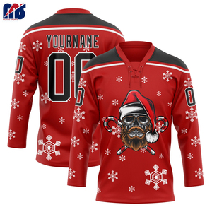 Maillot de hockey personnalisé pour homme, col à lacets 3D, design Père Noël, haute qualité, 280 GSM, maillots de hockey américains pour jeunes et adultes - Product Image 3