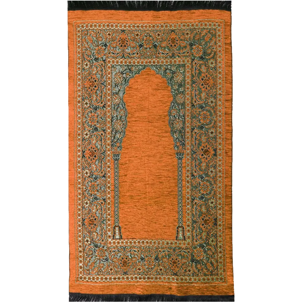 Non slip solid color orange custom Muslim prayer mats wholesale and roll out mosque prayer embossed mat prayer rugs