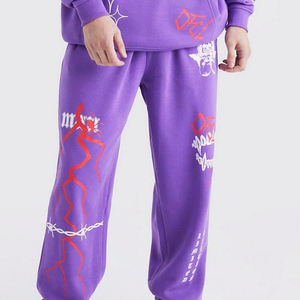 Pantalon ample à capuche d'usine Logo personnalisé 100% coton imprimé bouffant survêtement survêtement ensemble de survêtement à capuche en éponge française - Product Image 6