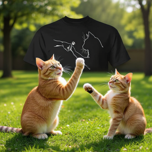 Camiseta con diseño de gato y mano de persona, amistad entre gatos y personas, pata de gato - Product Image 3