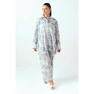 Ensemble coordonné pour femme en tissu crêpe à imprimé ondulé blanc cassé, tenue décontractée en 2 pièces pour le printemps/été XS/XS - Product Image 3