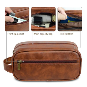 Portable PU Material for <b>Bag</b> Water Resistant Travel Organizer Zipper Compartments Compact Cosmetic Wash <b>Bag</b> for <b>Men</b> Women - Product Image 4