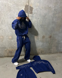 2026 personnalisé hommes vêtements de sport 2 pièces ensemble pull-over à capuche et survêtement haut broderie couture toutes saisons survêtement Jogging costume - Product Image 3