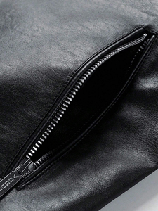 Veste de moto personnalisée de haute qualité OEM pour hommes, veste en toile de cuir de couleur noire unie avec col montant pour hommes - Product Image 5