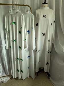 Verano nuevo vestido musulmán blanco mariposa Abaya Oriente Medio árabe mujeres Dubai Abaya suelta manga acampanada pajarita vestido - Product Image 5