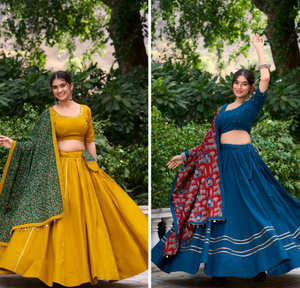 Navratri Special Collation Yellow color Lehenga Choli in Plain With <b>Gota</b> Patti work on Pure Cotton Fabric For Indian Womens Wear - Product Image 5