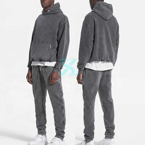 Survêtement personnalisé avec logo pour homme, sweat-shirt en coton, jogging deux pièces, vêtements décontractés, survêtement délavé à l'acide, ensemble jogging en coton et polyester mélangé - Product Image 4