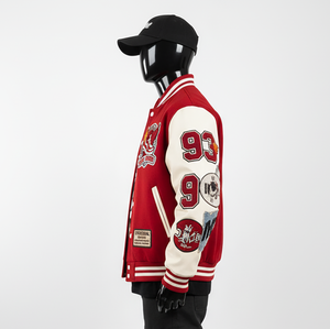 Premium 450 GSM laine Varsity veste broderie personnalisée appliques patchs rouge blanc manches contraste conception Varsity veste pour hommes - Product Image 5