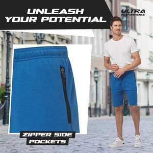 Lot de 3 shorts de sport ultra performants pour homme avec logo sur le devant et poches zippées Motif uni teint écologique - Product Image 3
