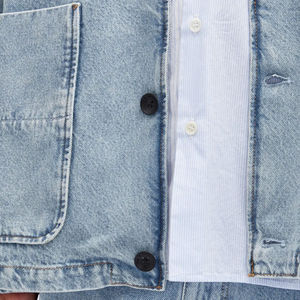 Chaqueta vaquera vintage acolchada de algodón azul claro unisex con botones de gran tamaño decoración cuello con capucha estampado sólido invierno - Product Image 5