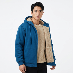 Men's Blue Hooded Windproof <b>Fleece</b> <b>Lined</b> <b>Jacket</b> Regular Fit Winter Casual Outerwear - Product Image 5