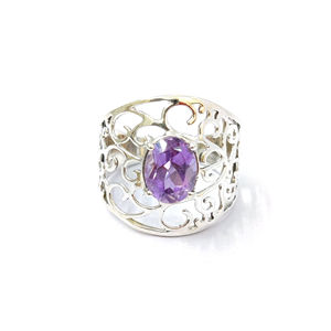 แหวนแฟชั่นอเมทิสต์ 5.1 กรัม ชุบทอง 18K ฝังเพชรทรงตัดทันสมัย ของขวัญเครื่องประดับ - Product Image 1