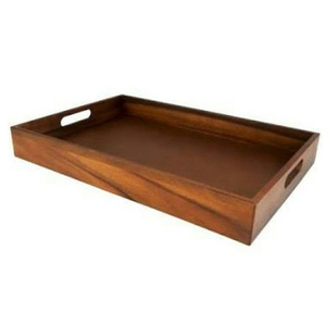Bandeja de madera para servir con asas de hierro y cobre, plato para comedor, desayuno, café, dormitorio, sala de estar, bandeja otomana para servir alimentos - Product Image 4