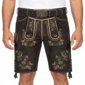 Shorts en cuir de chèvre bavarois pour homme, mi-longueur, respirant, motif à carreaux, style Wildbock, braguette à boutons, toutes tailles, Oktoberfest - Product Image 1