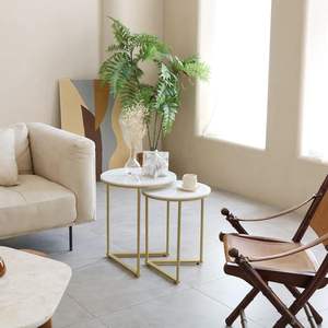 Golden Bloom Nesting Onyx Table Set Two Tier Natural <b>Stone</b> Coffee & Side Tables - Product Image 4