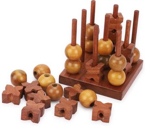 Fournisseur en gros de table basse rustique et traditionnelle Cadeau de jeux de décoration intérieure extérieure Plateau de jeu de société Tic Tac Toe en bois poli - Product Image 4