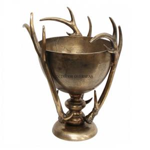 Top Selling <b>Silver</b> Color Finishing Shiny Polished Unique Texture Metal Table Centerpiece <b>Bowl</b> With Gold Plated Antler Design - Product Image 6