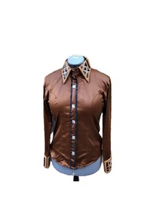 Chemise Cowgirl Western Show faite à la main en marron chocolat sur tissu taffetas extensible pour vêtements équestres - Product Image 4