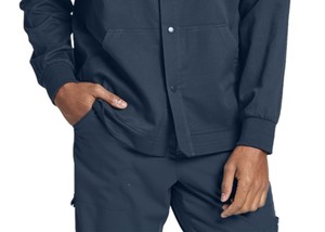 Unisex Sólido Cuello en V 5 Bolsillos Top Manga Larga Rib Cuff Lab Coat Custom OEM Hospital Enfermera Scrubs Workwear Snap Scrub Sets - Product Image 3