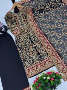 Conjunto de Kurti Sharara Gharara Bordado con Lentejuelas Indias Listo para Usar para Mujer, Kurtis de Algodón para Damas de Riddhi Fashion - Product Image 2