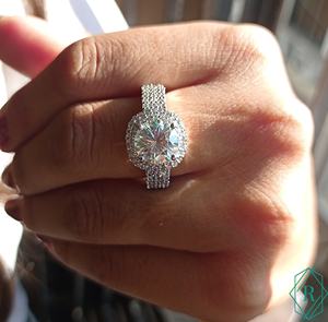 2.00 CT Cut Double Halo Moissanite Engagement <b>Ring</b> Three Shank Prong <b>Set</b> Pave 925 <b>Sterling</b> <b>Silver</b> Rhodium Plated VVS Clarity - Product Image 1