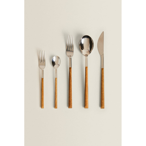 Ensemble de couverts en acier inoxydable, design moderne, écologique, cadeau de mariage, avec manches en bois, couleur personnalisée - Product Image 5
