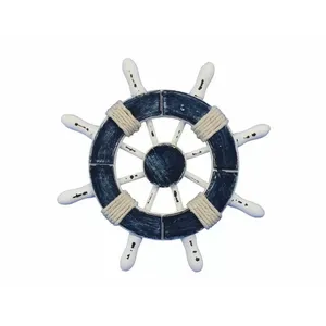 Volante de barco de madera de playa náutica moderna de mediados de siglo, barco de Interior para el hogar, rueda de madera elegante para uso de decoración - Product Image 5
