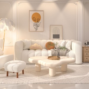 Canapé trois places en tissu style rétro moderne français, design crème bonbon, durable et écologique, pour salon de villa - Product Image 5