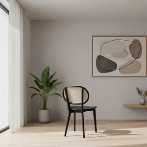 Chaise de salle à manger pliable en rotin naturel avec cadre en bois massif moderne et dossier noir pour la maison et les parcs - Product Image 2