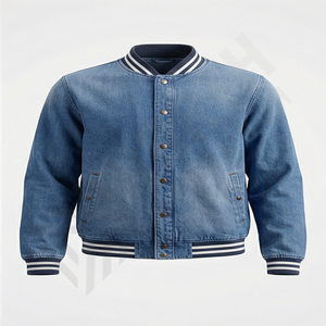 Veste en jean pour homme de couleur bleue sur mesure, tissu en coton personnalisé, style boutonné, veste en denim à séchage rapide pour homme - Product Image 1