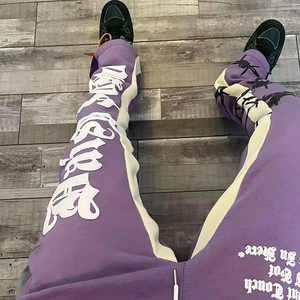 กางเกงวอร์มขาบานทรงจ็อกเกอร์ผู้ชายคุณภาพสูงแบบสั่งทำพิเศษ ขายส่ง กางเกงลำลองเอวยางยืดแบบแบน ดีไซน์ต่อผ้า - Product Image 5