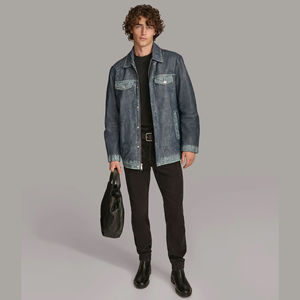 Nouvelle arrivée design jeans style peau de mouton veste en cuir véritable pour hommes chemises en cuir de style denim pour hommes - Product Image 3