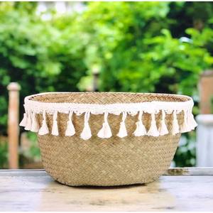 Panier en osier d'algues de Style nordique poubelle de rangement tissée à la main panier décoratif Boho organisateur en osier naturel pour étagères de salon - Product Image 2