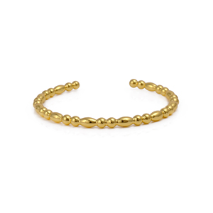 Brazalete abierto con cuentas ligeras chapadas en oro, joyería de moda ovalada ajustable para mujer, brazalete texturizado suave - Product Image 5