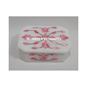 กล่องเครื่องประดับทรงสี่เหลี่ยมผืนผ้า ลายดอกไม้ทำมือ ประดับด้วยหินอ่อนสีขาวธรรมชาติและมุกสีชมพู เหมาะสำหรับเป็นของขวัญเพื่อธุรกิจ - Product Image 5