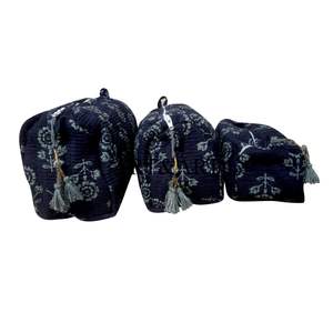 Handmade 3-Piece Eco-Friendly Large Women's Indian 100% Cotton Cosmetic Case Set Zipper Closure Water Resistant Lightweight - Product Image 2