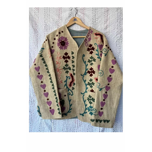 Reversible Ladies Suzani Embroidery <b>Short</b> <b>Jacket</b> Quilted Boho Bomber Coat Suede Leather Soft Comfortable Autumn Spring Winter - Product Image 4