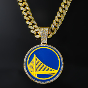 Nouveau collier tendance HipHop plaqué or avec pendentif en cristal glacé, charme des Golden State Warriors, chaîne cubaine, <span class=keywords><strong>bijoux</strong></span> d'équipe de basket-ball - Product Image 3